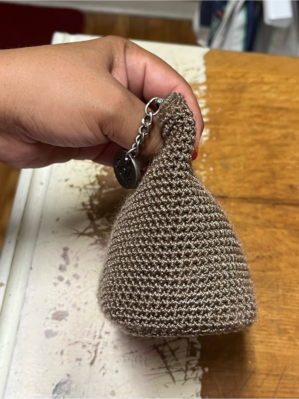 The Sak Crochet Cosmetic Bag Brown Tan Makeup Pouch Small EUC - Picture 3 of 10